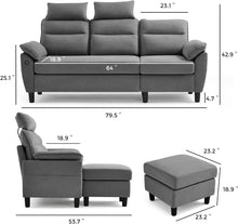 Load image into Gallery viewer, Reversible Sectional Sofa Couch, 3 Seat L Shaped Couch with 2 USB Ports - EK CHIC HOME