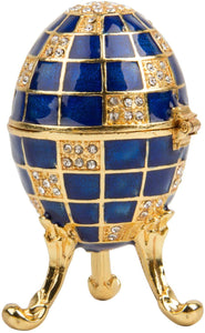 Hand Painted Enameled Small Faberge Egg Style Decorative Hinged Jewelry Trinket Box - EK CHIC HOME