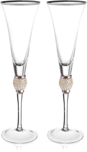 "DIAMOND" Studded Toasting Glasses With Gold Rim - Long Stem - EK CHIC HOME