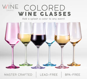 Colored Wine Glass Set, Large 12 oz Glasses Set of 6, Unique Italian Style - EK CHIC HOME