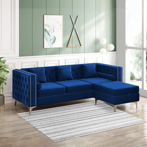 Sectional Sofa with Chaise Lounge, L-Shaped Couch with Storage Ottoman - EK CHIC HOME