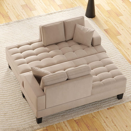 Chaise Lounge Indoor Set of 2, Tufted Upholstered Textured - EK CHIC HOME