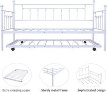Load image into Gallery viewer, Twin Daybed with Trundle Metal Guest Bed Frame for Living Room - EK CHIC HOME