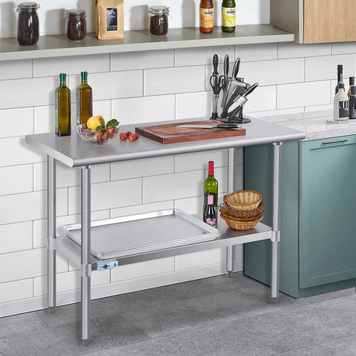 Commercial Kitchen Prep & Work Table with Undershelf and Galvanized Legs - EK CHIC HOME