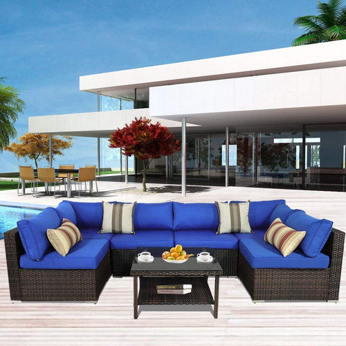 Patio Rattan Furniture Outside Sofa Black Rattan Couch Set - EK CHIC HOME