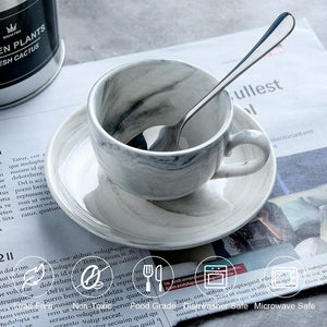 Ceramic Espresso Cups - 4 Ounce Set of 4 with Espresso Spoons - EK CHIC HOME