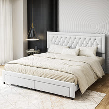 Load image into Gallery viewer, Queen Bed Frame with 2 Storage Drawers, Leather Upholstered - EK CHIC HOME