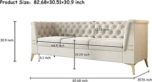 Velvet Fabric Sofa, 82.68" Wx30.51 Dx30.9 H,3 Seat - EK CHIC HOME