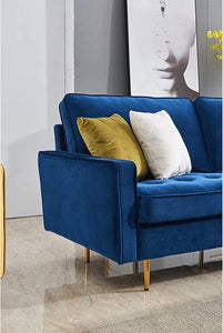 Blue Velvet Fabric Sofa Couch, 70 inch Wide Mid Century - EK CHIC HOME