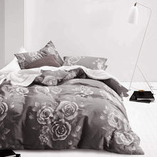 Load image into Gallery viewer, Gray Floral Duvet Cover Set, 100% Cotton Bedding, White Rose - EK CHIC HOME