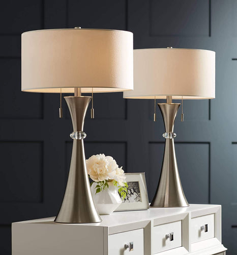 Art Deco Table Lamps Set of 2 Concave Column Hourglass - EK CHIC HOME