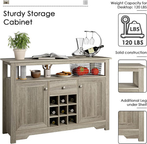Wine Bar Cabinet with 9-Bottle Wine Rack Buffet Cabinet with Storage - EK CHIC HOME