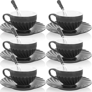 Set of 6 Cappuccino Cups and Saucers with Espresso Spoons - EK CHIC HOME
