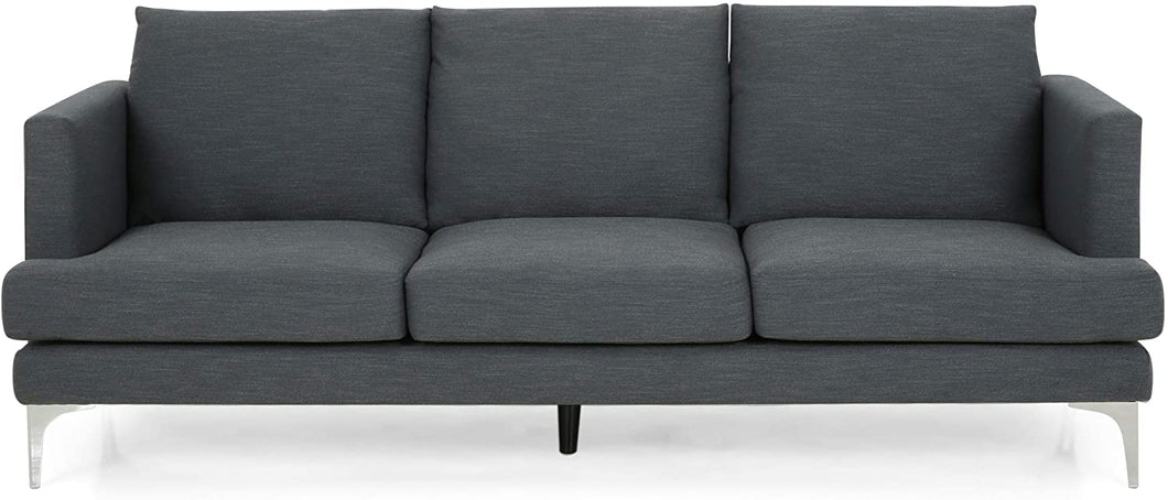 Modern Fabric 3 Seater Sofa, Charcoal and Silver - EK CHIC HOME