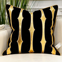 Load image into Gallery viewer, Navy Blue Gold Striped Cushion Cases Luxury European Throw Pillow Covers - EK CHIC HOME