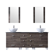 Load image into Gallery viewer, 72&quot; Double Wood Bathroom Vanity Cabinet and Square Ceramic Vessel Sink w/Mirror Faucet Combo - EK CHIC HOME