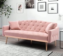 Load image into Gallery viewer, Velvet Futon Sofa Mid Century - Gold Metal Legs and 2 Pillows - EK CHIC HOME