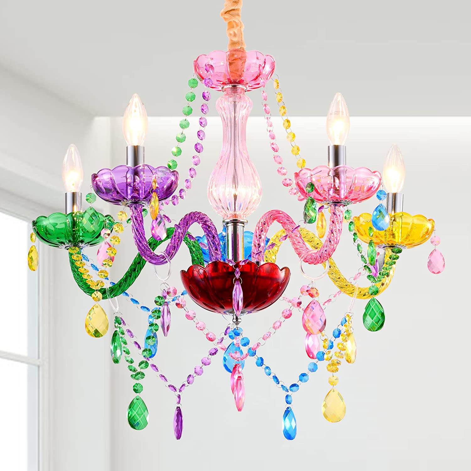 CRYSTOP Classic Vintage Crystal Candle Chandeliers Lighting 6 Lights Pendant Ceiling Fixture Lamp For Elegant Decoration