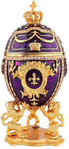 Hand Painted Enameled Elegant Purple Faberge Egg Style Decorative Hinged Jewelry Trinket Box - EK CHIC HOME
