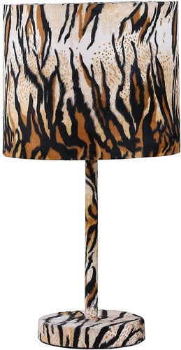 Fabric Wrapped Table Lamp with Striped Animal Print, Brown, Black - EK CHIC HOME