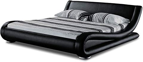 Modern White Leather Queen Size Platform Marlo Bed - EK CHIC HOME