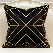 Load image into Gallery viewer, Navy Blue Gold Striped Cushion Cases Luxury European Throw Pillow Covers - EK CHIC HOME