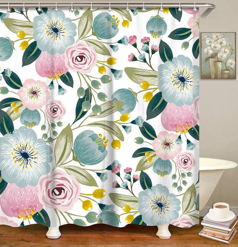 Floral Shower Curtain Set with Hooks - EK CHIC HOME