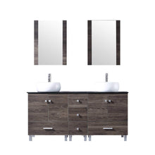 Load image into Gallery viewer, 60&quot; Double Wood Bathroom Vanity Cabinet and Ceramic Vessel Sink w/Mirror Combo Faucet - EK CHIC HOME