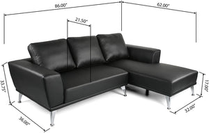 Modern Fabric Chaise Sectional, Black - EK CHIC HOME