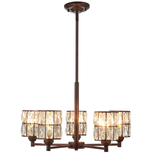 5 Light Crystal Chandelier Lighting with Brown Finish,Modern and Concise Style Ceiling Light Fixture - EK CHIC HOME