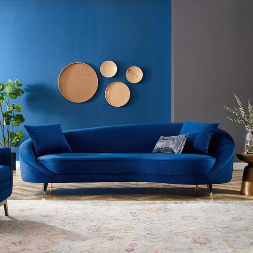 Curved Back Performance Velvet Sofa in Navy - EK CHIC HOME