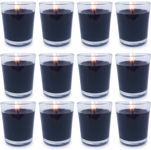 Set of 12 Black Votive Candles Clear Glass - Unscented - EK CHIC HOME