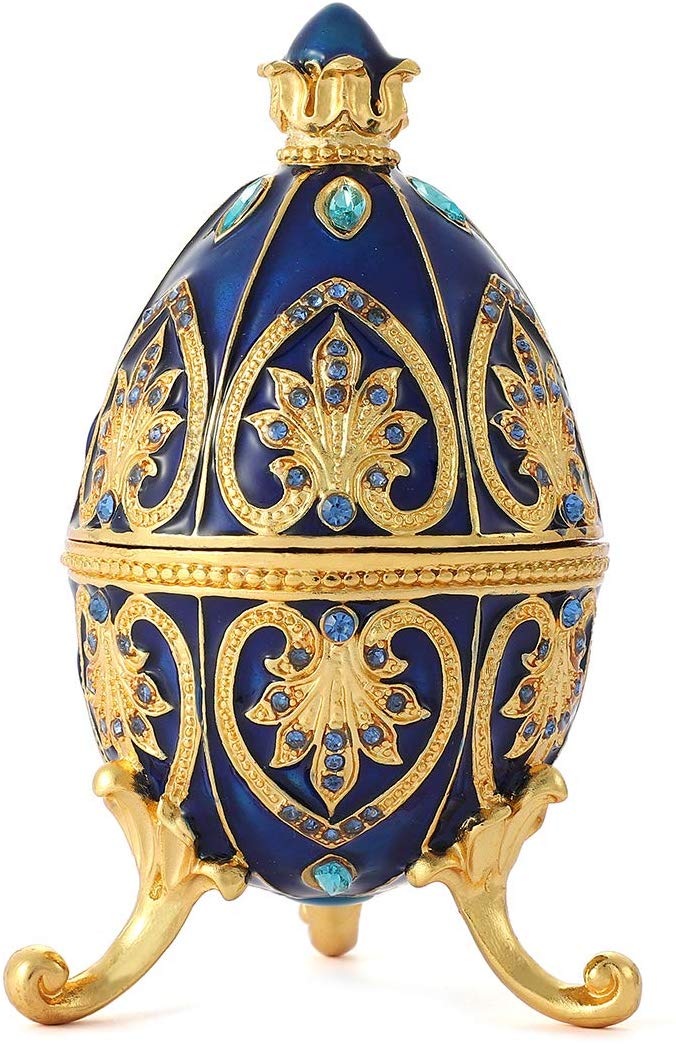 Hand Painted Faberge Egg Style Enamel Hinged Jewelry Trinket Box - EK CHIC HOME