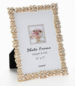 Luxury Metal Picture Frame with Brilliant Crystals, Gold Photo Frame 5 x 7 inch - EK CHIC HOME