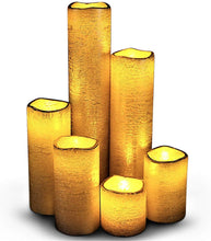 Load image into Gallery viewer, Flameless LED Candles with Timer Slim Set of 6, 2&quot; Wide and 2&quot;- 9&quot; Tall, Gold Coated Wax - EK CHIC HOME