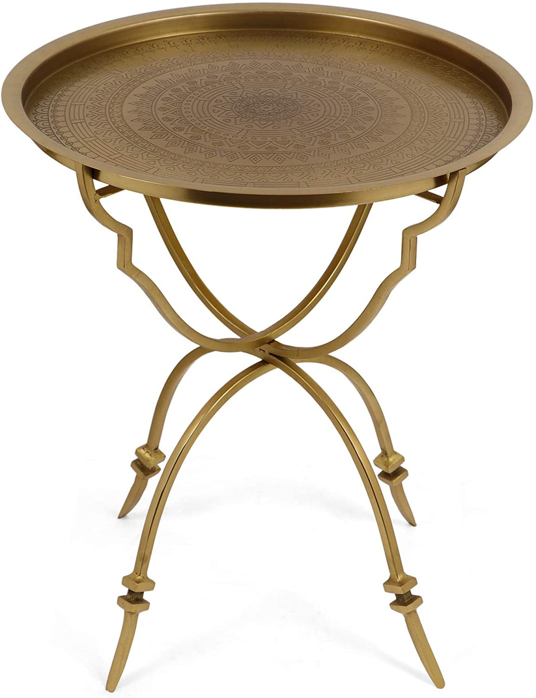 Vintage Style Iron Tray Top Side Table, Antique Brass - EK CHIC HOME