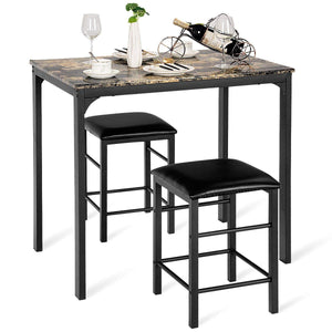 3 PCS Counter Height Dining Set Faux Marble Table 2 Chairs Kitchen Bar Furniture - EK CHIC HOME