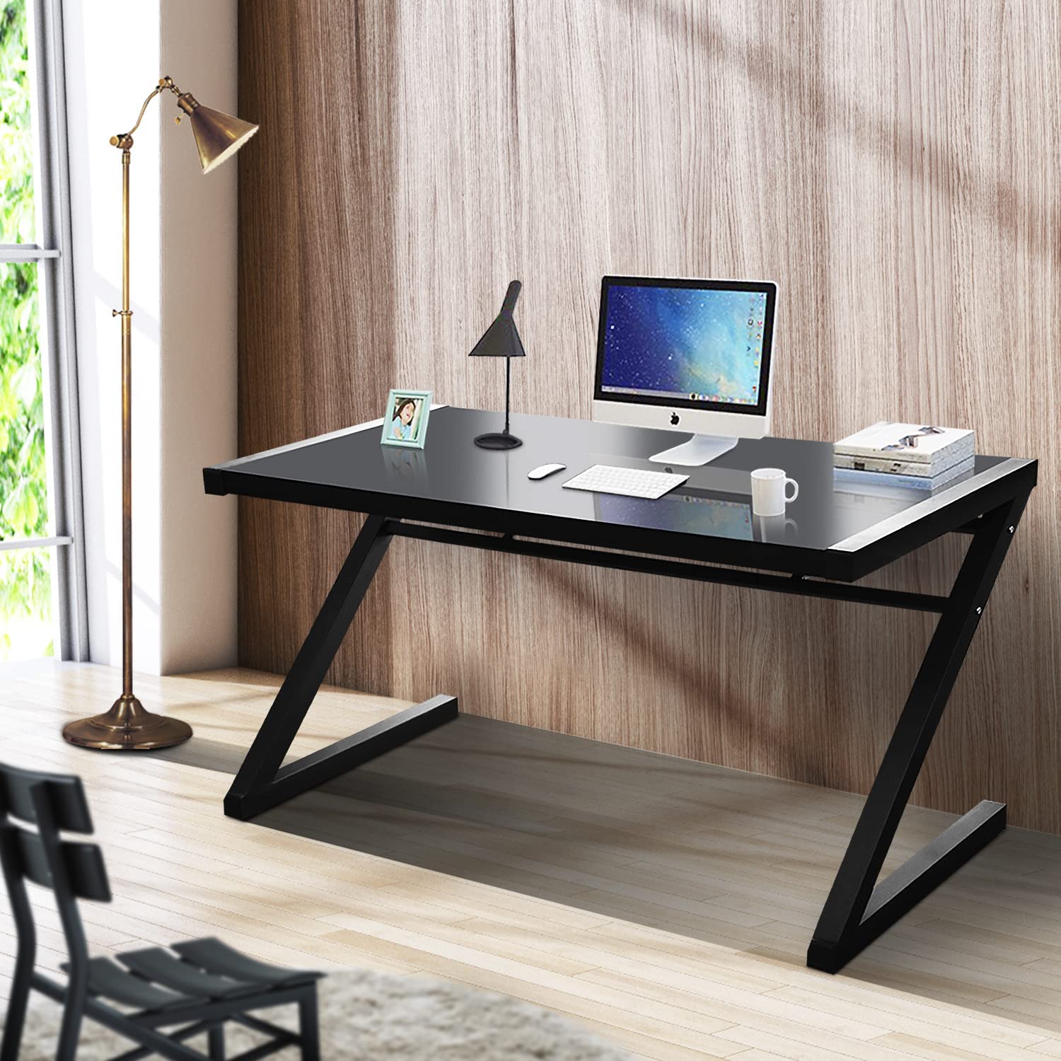 Z Type Computer Table Z Shape Computer Desk Modern Tempered Glass