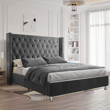 Load image into Gallery viewer, Queen Bed Frame Low Profile Platform Bed Upholstered Frame Velvet - EK CHIC HOME