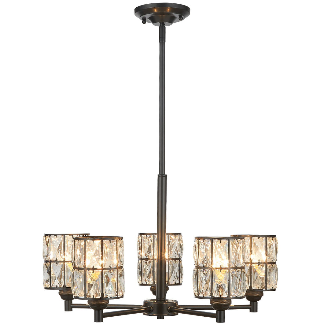 5 Light Crystal Chandelier Lighting with Brown Finish,Modern and Concise Style Ceiling Light Fixture - EK CHIC HOME