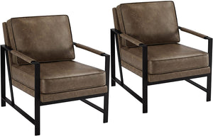 Accent Chair Set Upholstered Retro Arm Chair with Metal Legs - EK CHIC HOME
