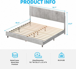 King Size Platform Bed Frame with Headboard - EK CHIC HOME