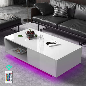 High Gloss Coffee Table with 16 Colors LED Lights, - EK CHIC HOME
