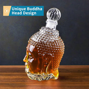 Glass Decanter with Airtight Stopper, Unique Buddha Shaped Design - EK CHIC HOME