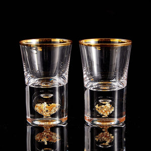 Crystal Shot Glass Set Decorated with 24K Gold Leaf Flakes - EK CHIC HOME