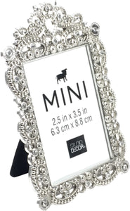 Bejeweled Silver Tone Metal Mini Picture Frame, 2.5" x 3.5" - EK CHIC HOME