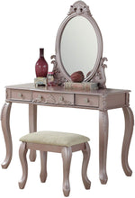 Load image into Gallery viewer, Oval Shape Mirror Vanity Table With Stool Set, Champagne - EK CHIC HOME