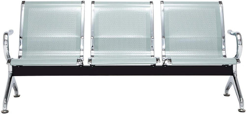 Bench 3-Seat Barber Salon Airport Reception Waiting Room Chair with Black Pu Leather Cushion - EK CHIC HOME