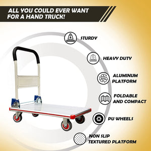Aluminum Folding Cart with Wheels - Platform Truck - Weight Capacity 400lbs - EK CHIC HOME