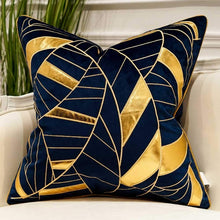 Load image into Gallery viewer, Navy Blue Gold Striped Cushion Cases Luxury European Throw Pillow Covers - EK CHIC HOME